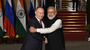 "Prime Minister Narendra Modi and Russian President Vladimir Putin during their conversation on the Russia-Ukraine conflict.