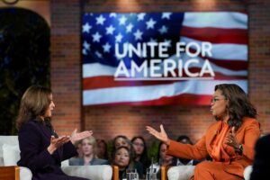 Kamala Harris speaking on gun control during Oprah Winfrey interview.