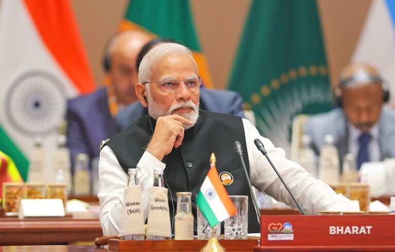 Prime Minister Narendra Modi addressing the UN Summit for the Future in New York City, highlighting the importance of diplomacy in resolving global conflicts.