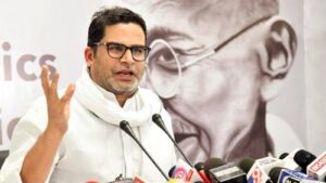 Prashant Kishor addressing the crowd at the Jan Suraaj Party launch event in Patna.